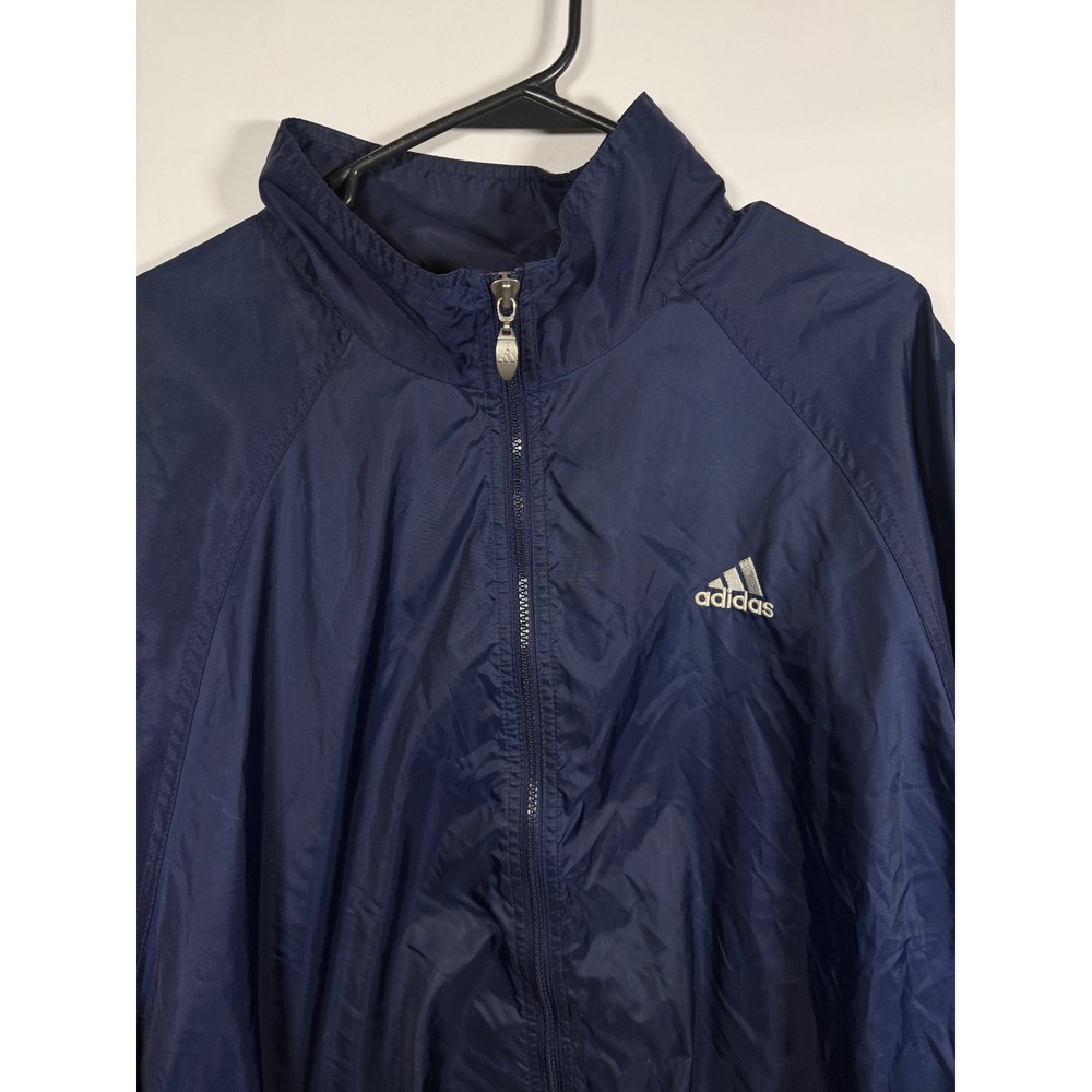 Adidas Mens Vintage Windbreaker Jacket Navy Blue Full Zip Mesh Lined XL